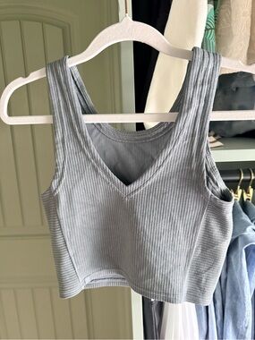 Lululemon Ribbed V-Neck Crop Tank Top - Light Blue-Gray